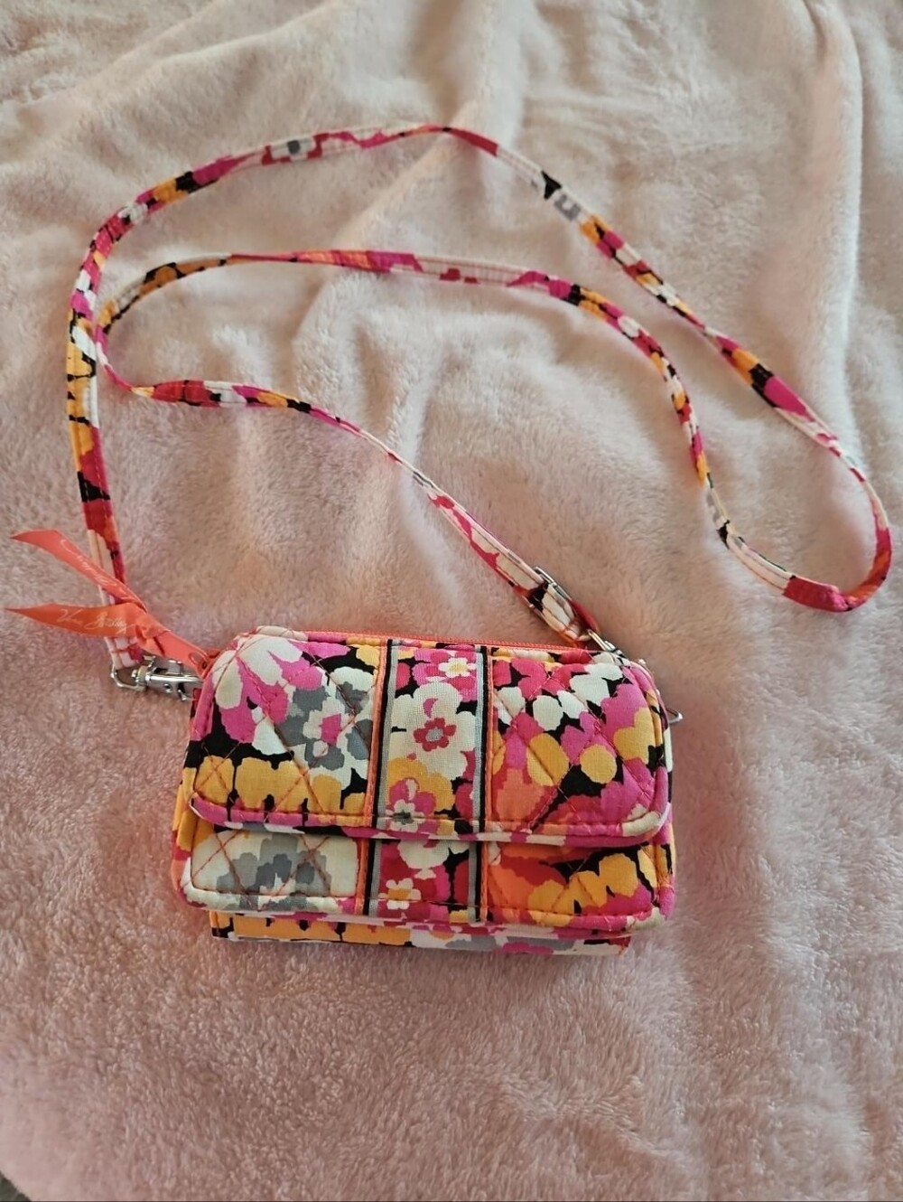 Vera Bradley Floral Quilted Mini Crossbody Bag Pink Orange - Picture 3 of 5